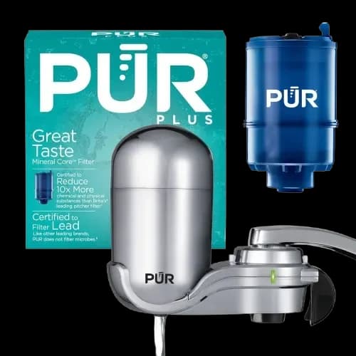 PUR PLUS Vertical Faucet Mount Water Filtration System, Chrome