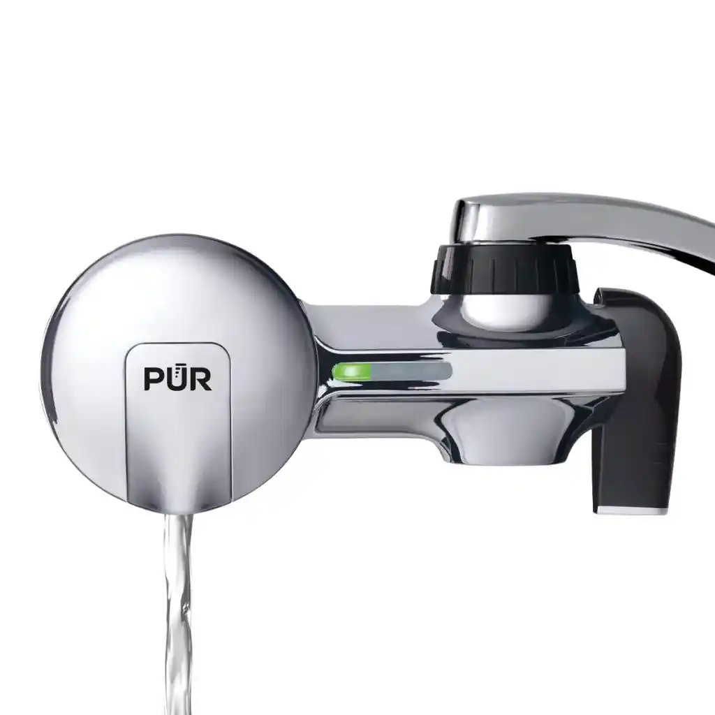 Recommended faucet-mounted water filter system installed on kitchen tap providing instant clean and safe drinking water by reducing impurities from tap water