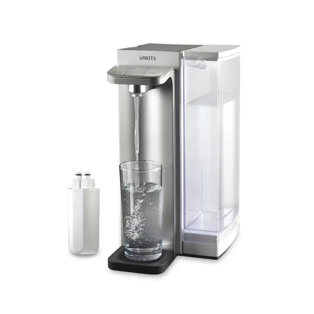 Brita countertop water filter system installed on kitchen counter providing clean and filtered drinking water for everyday home use