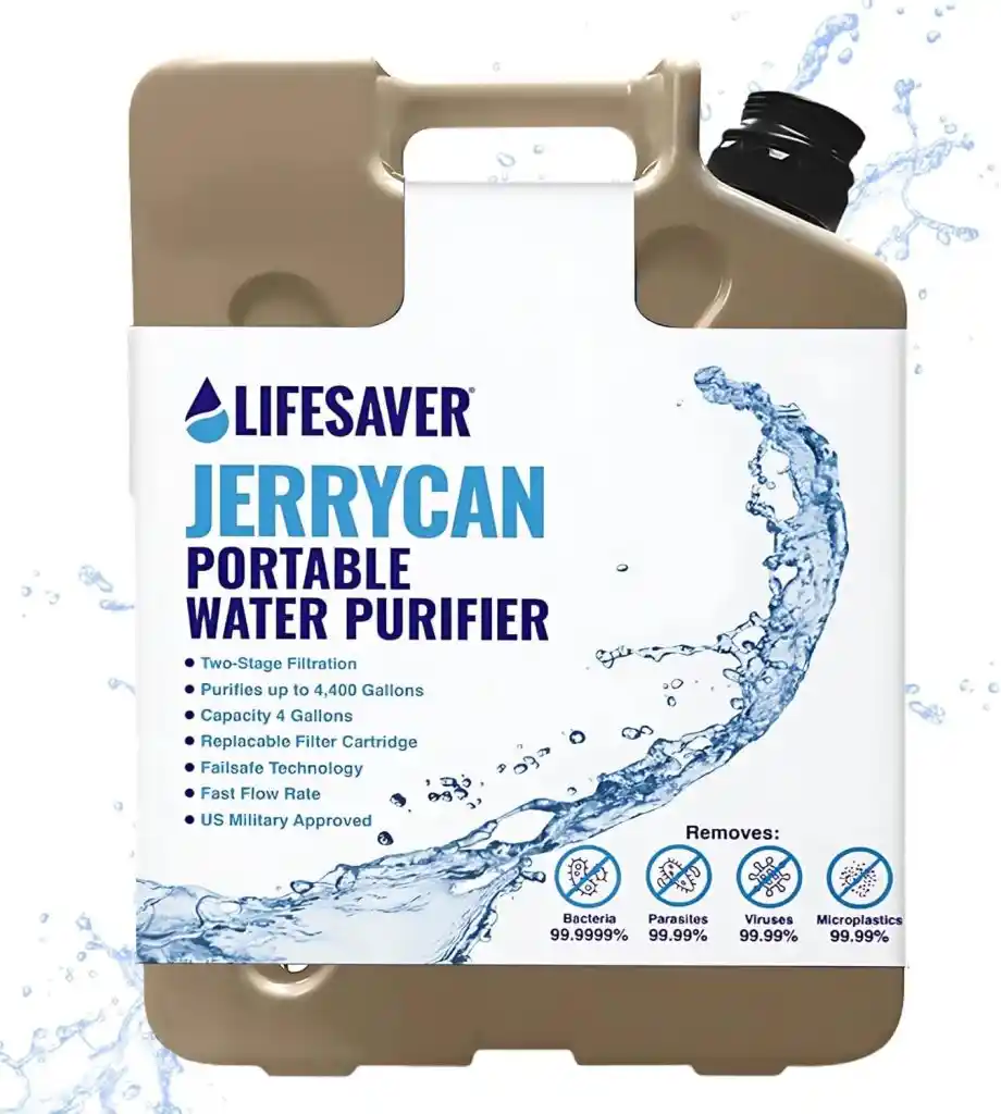 Lifesaver Jerrycan water purifier used for portable water filtration providing clean and safe drinking water in outdoor and emergency situations