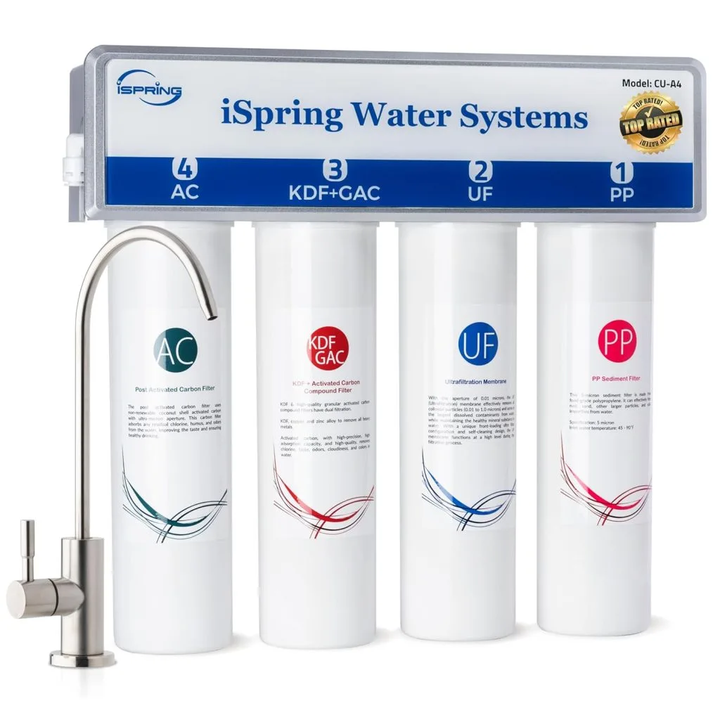 iSpring CU-A4 under sink water filter system with 0.01 micron ultra-filtration for clean and safe drinking water