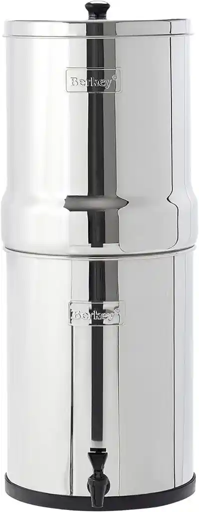 Imperial Berkey Gravity-Fed Stainless Steel gravity-fed stainless steel water filtration system designed for countertop use, featuring a durable polished steel body and advanced multi-stage filtration for clean drinking water without electricity.
