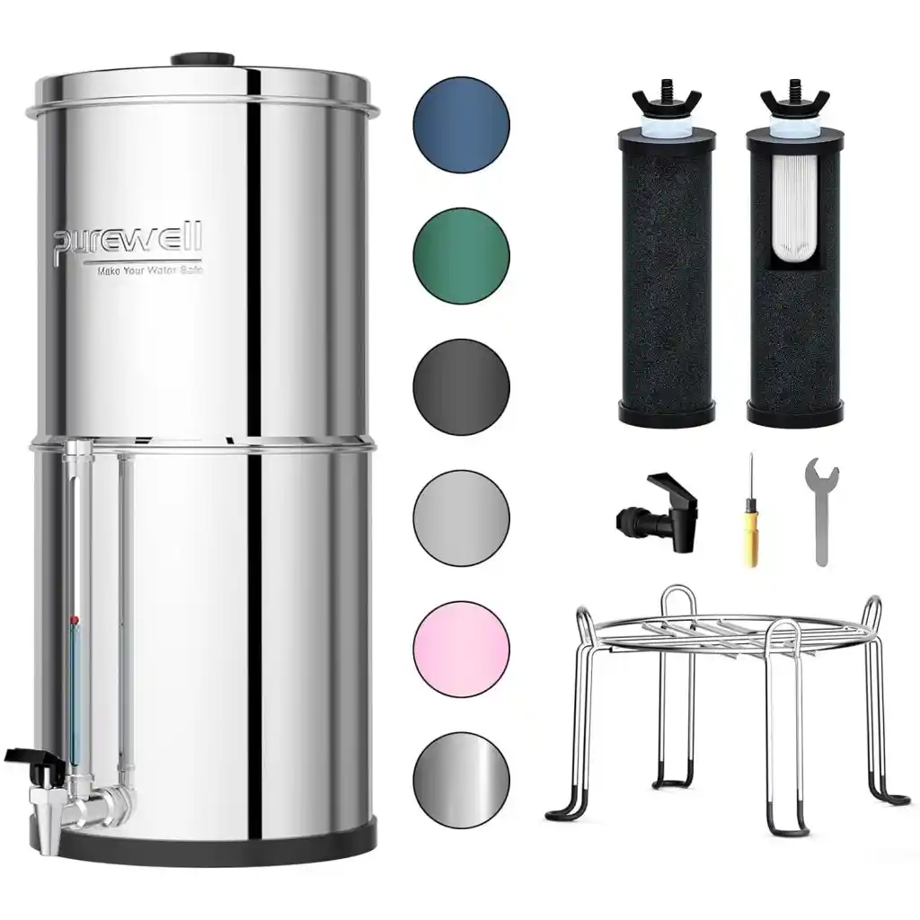 Purewell 3-stage gravity water filter system with 0.01 micron ultra-filtration for clean and safe drinking water