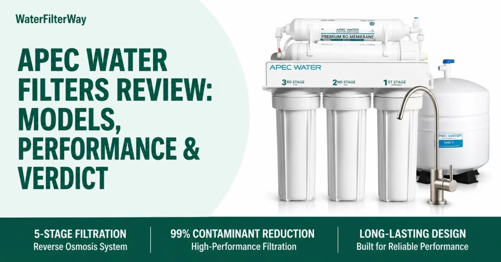 APEC water filter system review showing reverse osmosis unit, tank, and faucet with focus on models, performance, and final verdict