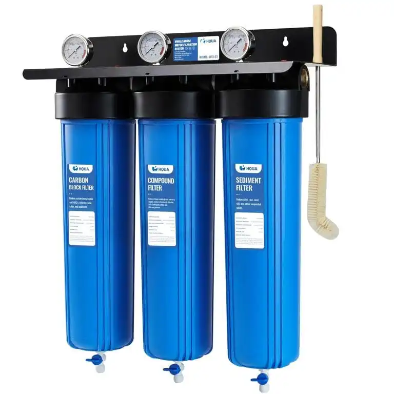 Whole house HQUA WF3-02 water filter system removing contaminants from city or well water