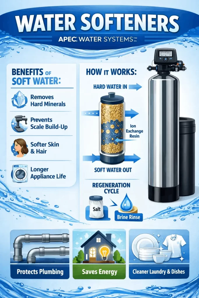 Water softener systems for hard water treatment