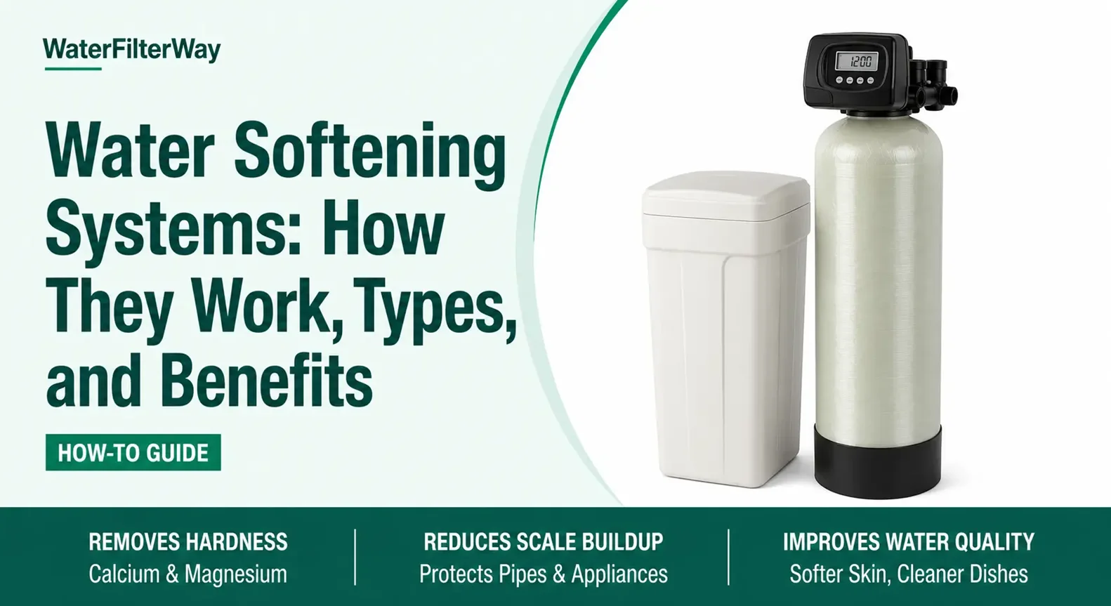 Whole-house water softening system removing hard water minerals like calcium and magnesium to deliver softened, cleaner water.