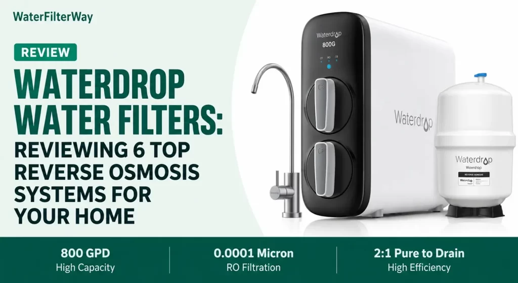 Modern Waterdrop reverse osmosis water filter system installed in a clean kitchen for safe home drinking water purification