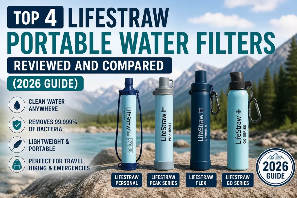 Top 4 LifeStraw portable water filters comparison including Personal, Peak Series, Flex, and Go Series in 2026 guide