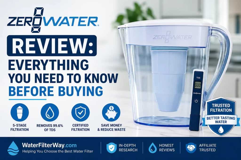 ZeroWater filter pitcher review with TDS meter showing clean drinking water results.