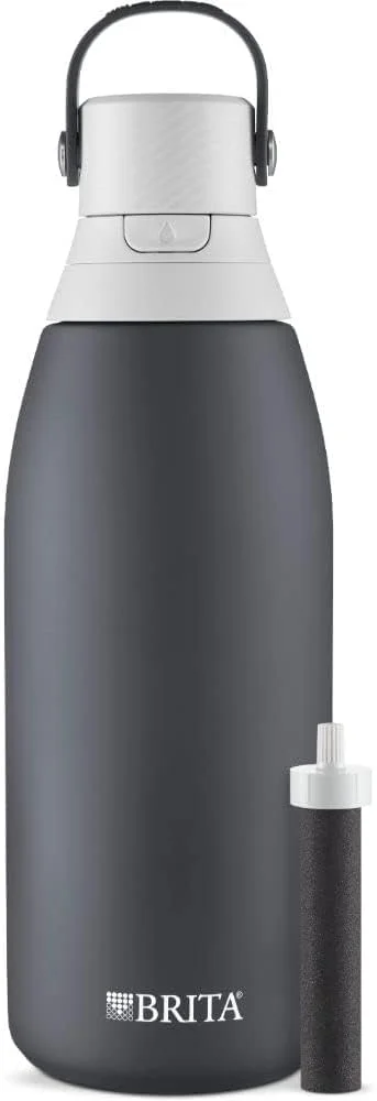 Premium 32oz stainless steel water filtering bottle with built-in filter for clean drinking water
