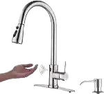Modern chrome sensor faucet with touchless motion detection technology for hygienic hand washing