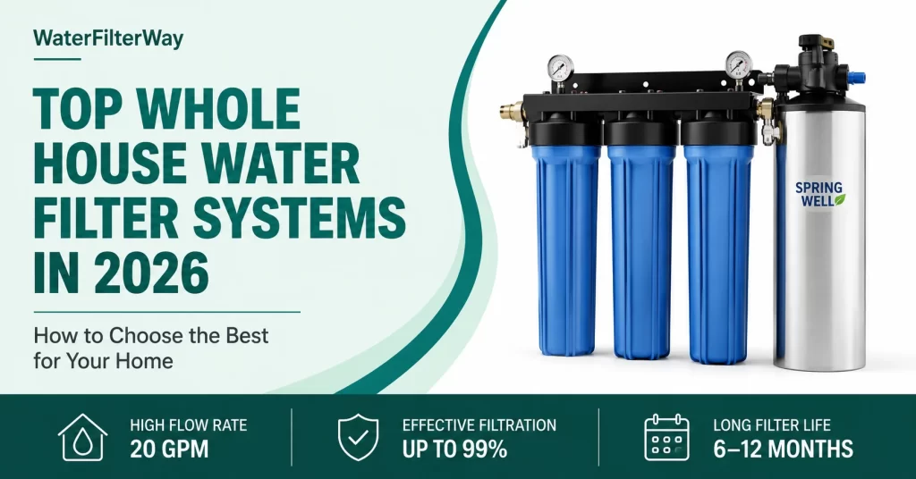 Whole house water filter system installed in a modern home showing filtration tanks and plumbing setup for clean water in 2026