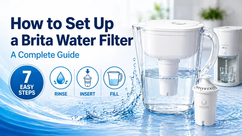 Brita water filter pitcher setup guide with rinse insert and fill steps