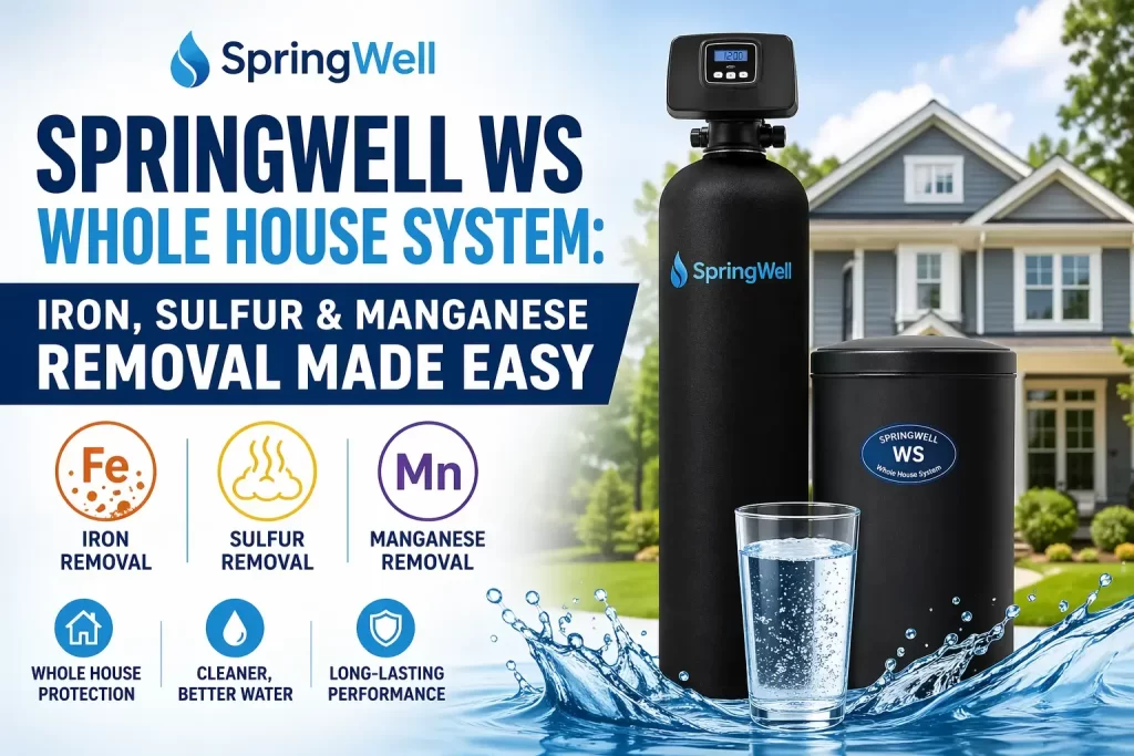 SpringWell WS whole house water filter system removing iron, sulfur, and manganese from home water supply