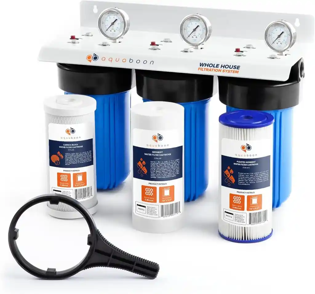 Aquaboon Whole House Water Filter System for well water removing sediment, iron, rust, and harmful contaminants