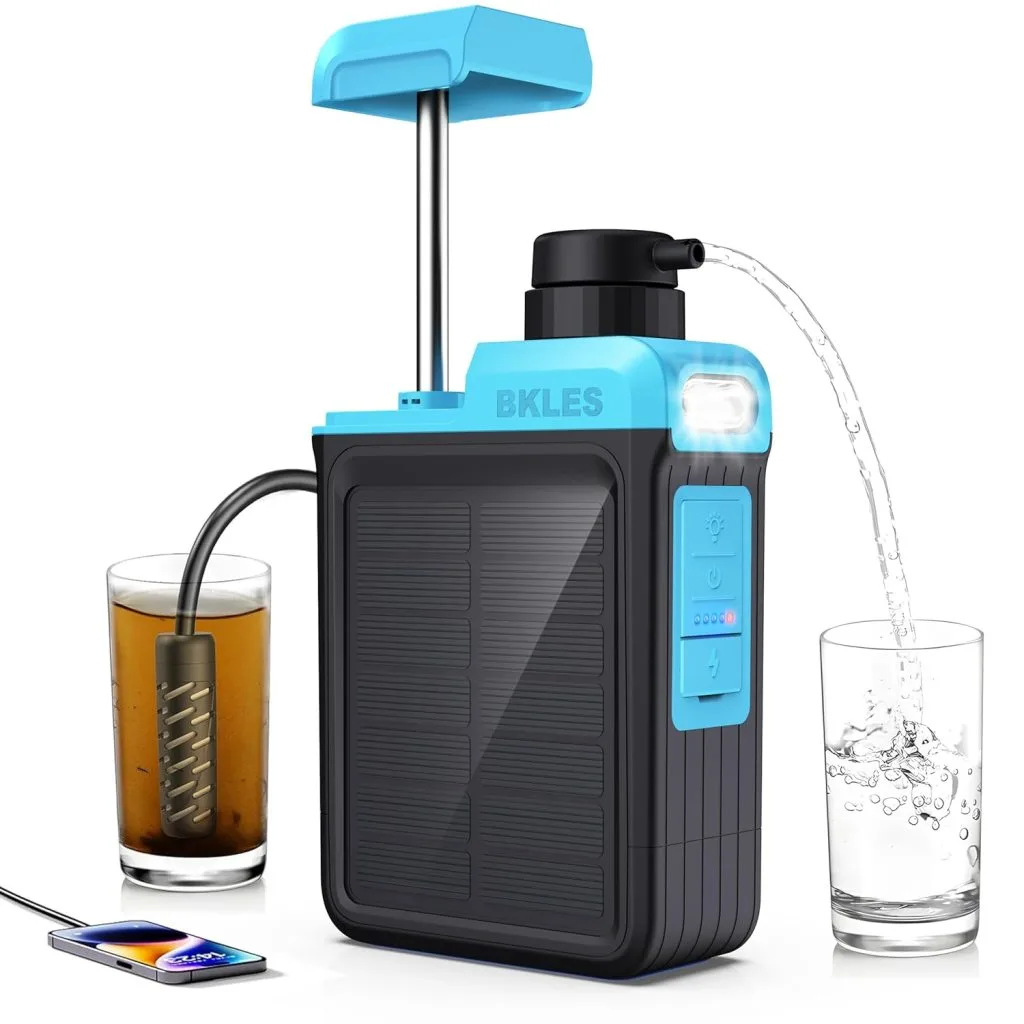 BKLES 3-in-1 Solar Electric Water Filter for portable water purification and outdoor use