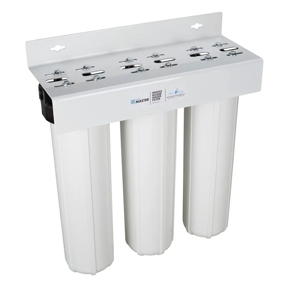 Home Master Whole House Three-Stage Water Filtration System for reducing sediment, chlorine, chemicals, and bad odors in household water