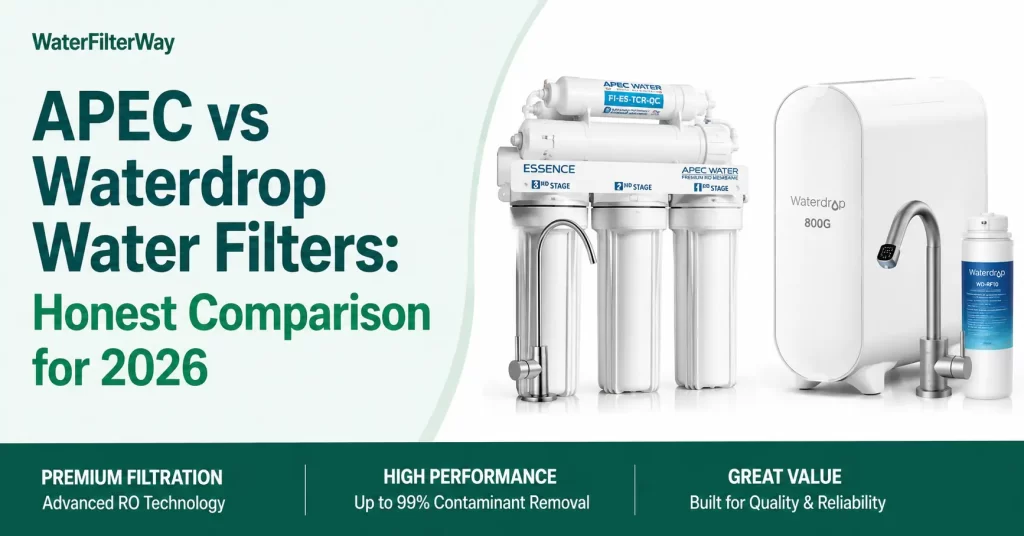 APEC and Waterdrop water filters displayed side by side for comparison