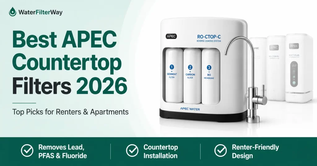 APEC RO-CTOP-C countertop reverse osmosis water filter featured in a 2026 buying guide comparing the best APEC countertop water filters for renters and apartment dwellers.