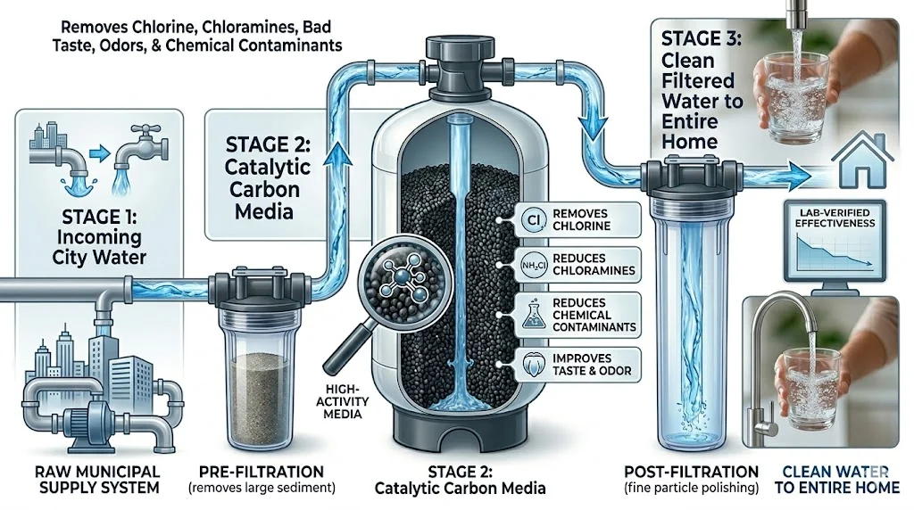 SpringWell CF1 whole house water filter system installed for city water treatment