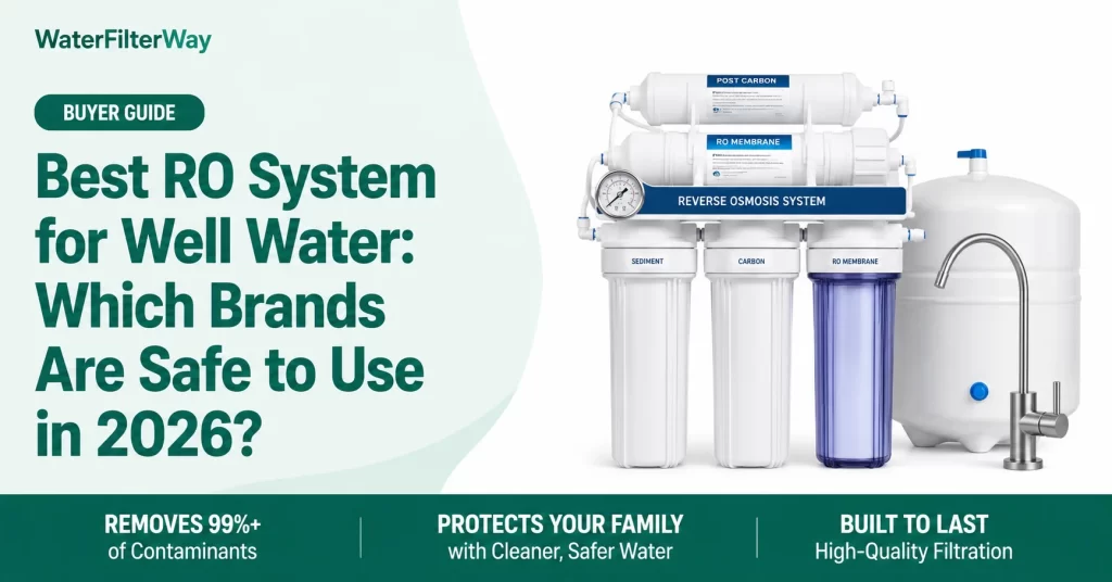 Best RO system for well water in 2026 showing advanced reverse osmosis filter providing clean, safe drinking water from well source in a modern kitchen