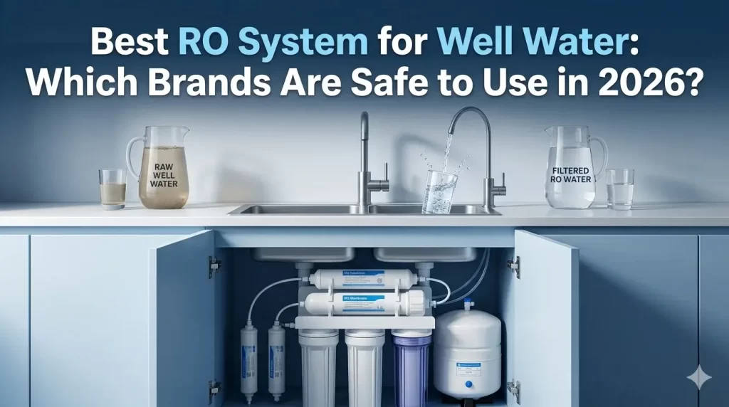 Best RO system for well water in 2026 showing advanced reverse osmosis filter providing clean, safe drinking water from well source in a modern kitchen