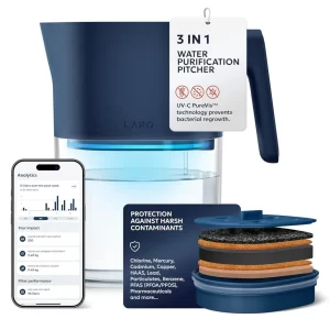 LARQ Pitcher PureVis UV-C water filter pitcher with Nano Zero filtration removing bacteria, PFAS, and lead