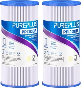 PUREPLUS PPL10BB 5-micron sediment water filter cartridge for removing dirt, sand, rust, and scale