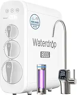 Waterdrop G3P800 reverse osmosis system removing PFAS, fluoride, lead, chlorine, heavy metals, and harmful contaminants from drinking water