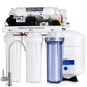 iSpring Water Systems RCC7P reverse osmosis water filter system with pump for improved water pressure and purification