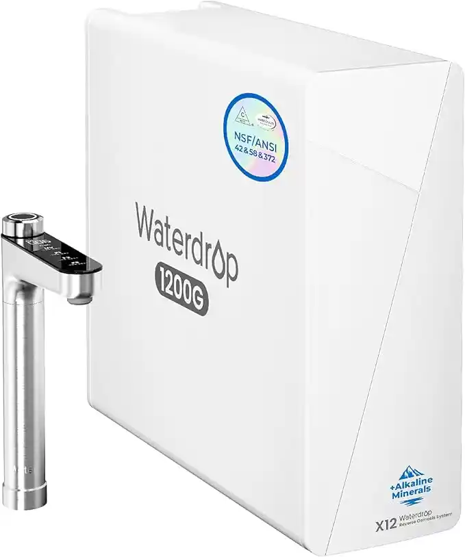 Waterdrop X12 tankless reverse osmosis system with 11-stage filtration and smart digital faucet under kitchen sink