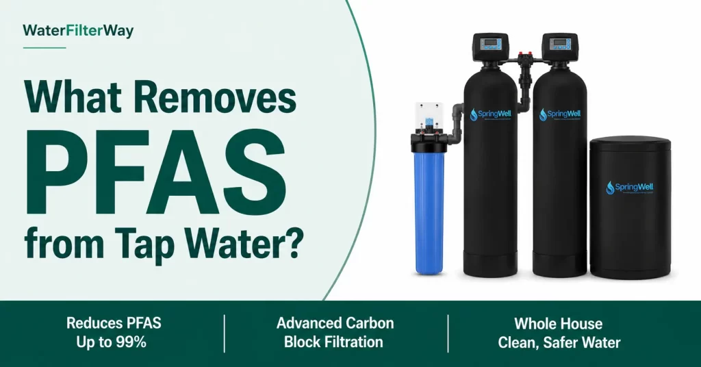 Feature image showing a whole house water filtration system designed to reduce PFAS and improve tap water quality.