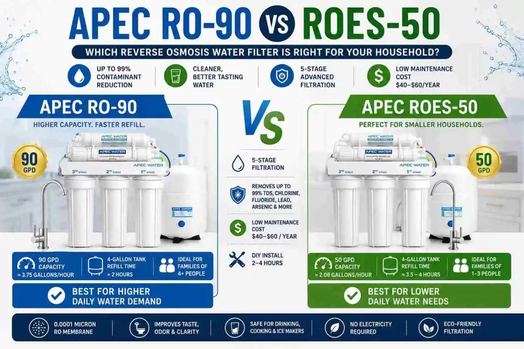 Comparison of APEC RO-90 and ROES-50 under sink reverse osmosis systems