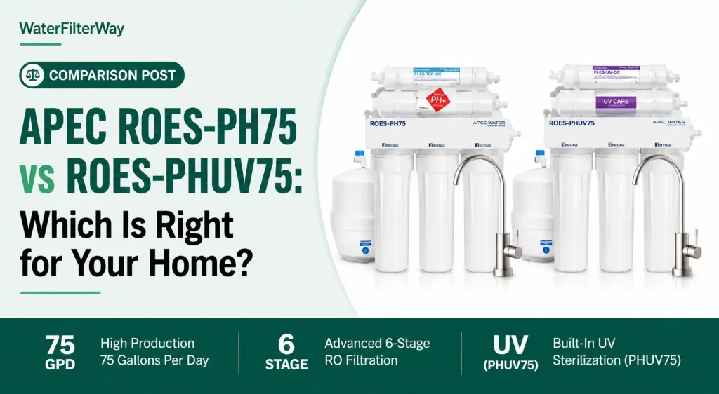 APEC ROES-PH75 vs ROES-PHUV75 reverse osmosis systems comparison with UV filtration differences