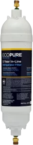 EcoPure EPINL30 in-line refrigerator water filter with universal 1/4-inch fittings.