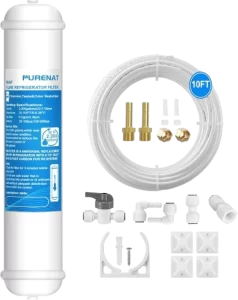 1/4-inch push connect inline water filter for refrigerator and ice maker.