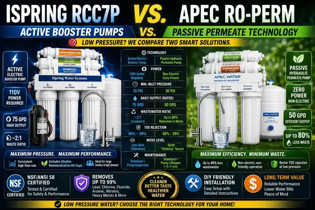 iSpring RCC7P vs APEC RO-PERM RO filter comparison table