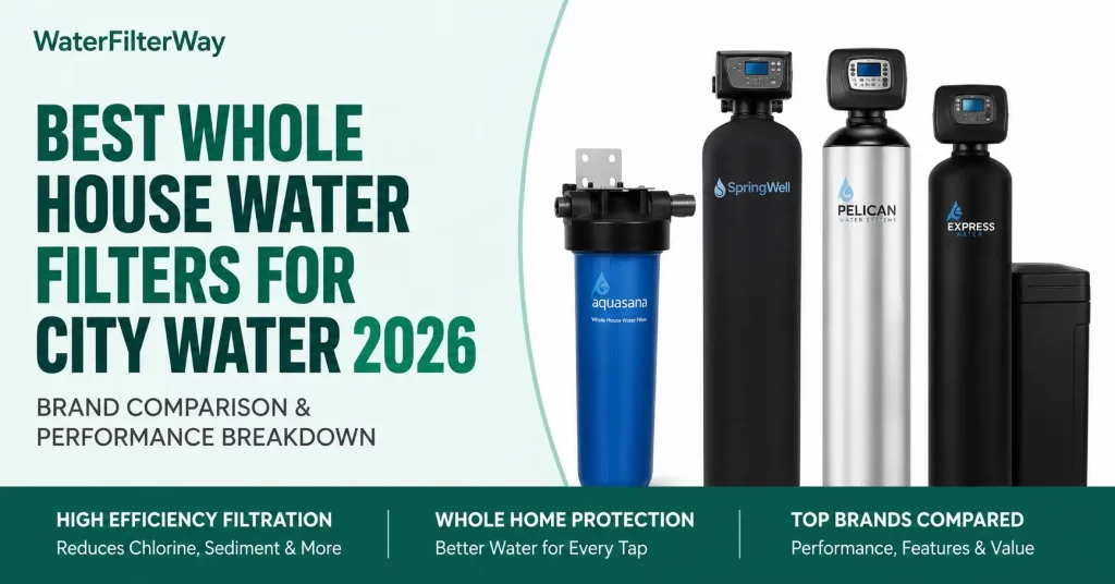 Comparison of the best whole house water filters for city water in 2026, featuring top brands, filtration systems, and performance.