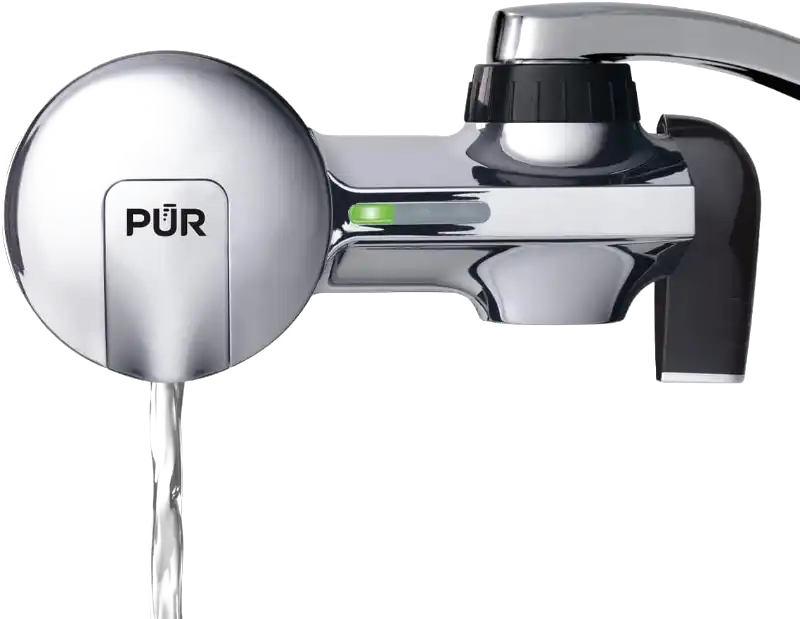 PUR PLUS horizontal faucet mount water filtration system with 3-in-1 lead reducing filter for cleaner, great-tasting tap water.