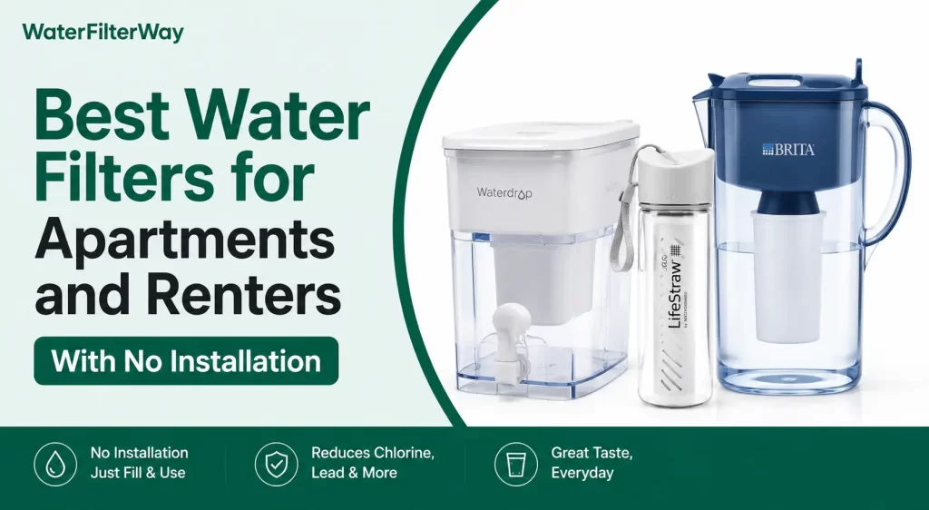 No-installation water filter pitchers for apartments and renters.