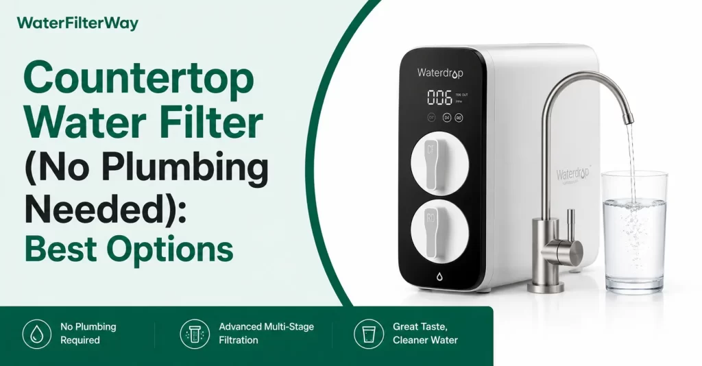 Countertop water filter system with no plumbing required.