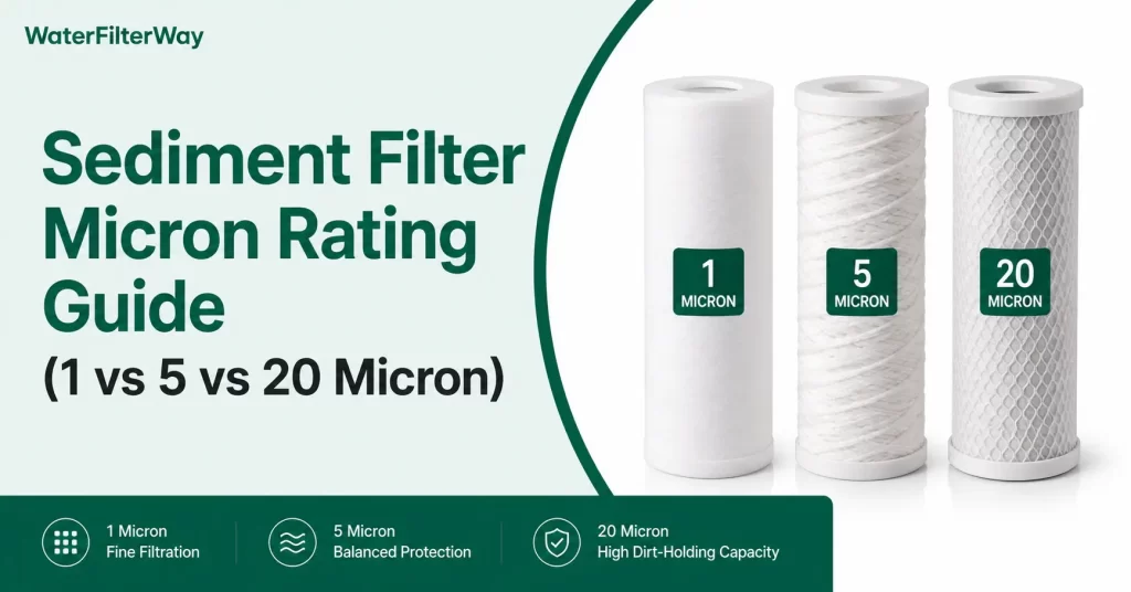 Comparison of 1, 5, and 20 micron sediment filter cartridges.