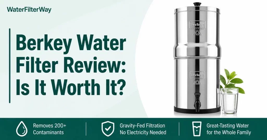 Berkey water filter review showing stainless steel gravity-fed water filtration system