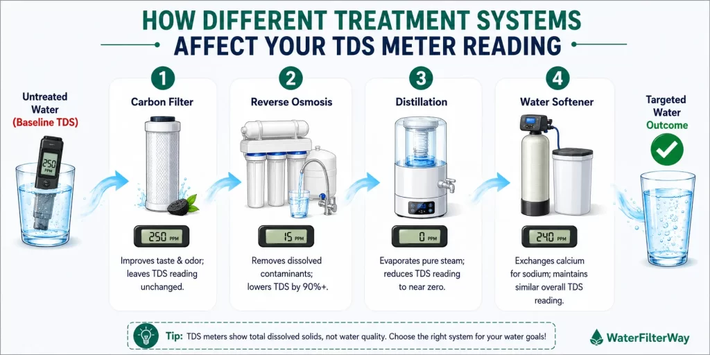 How carbon filters reverse osmosis distillation and water softeners affect TDS readings